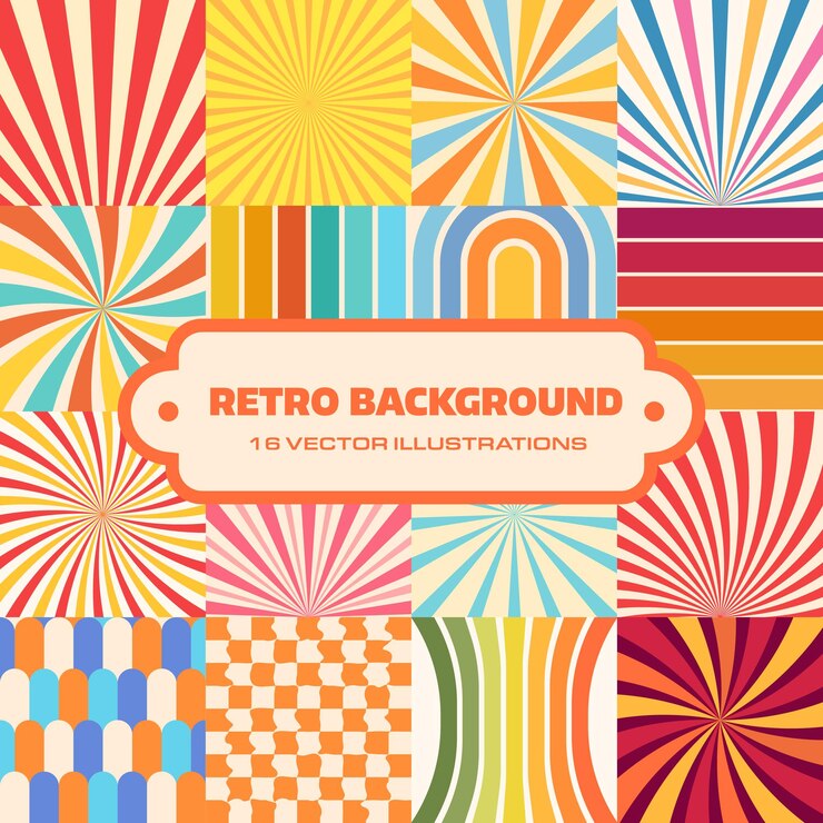 Vector サンバーストの背景 ヴィンテージの背景セット レトロのパターンコレクション