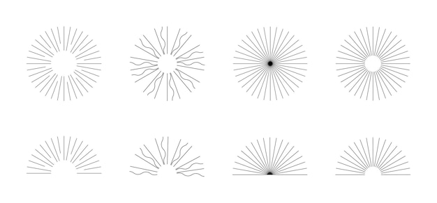 Vector sunburst collection sun vector illustration burst set hand drawing