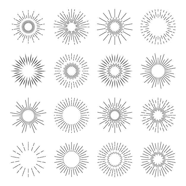 Sunburst icons starburst spark blast logo vector sun burst rays sunshine explosion badge set