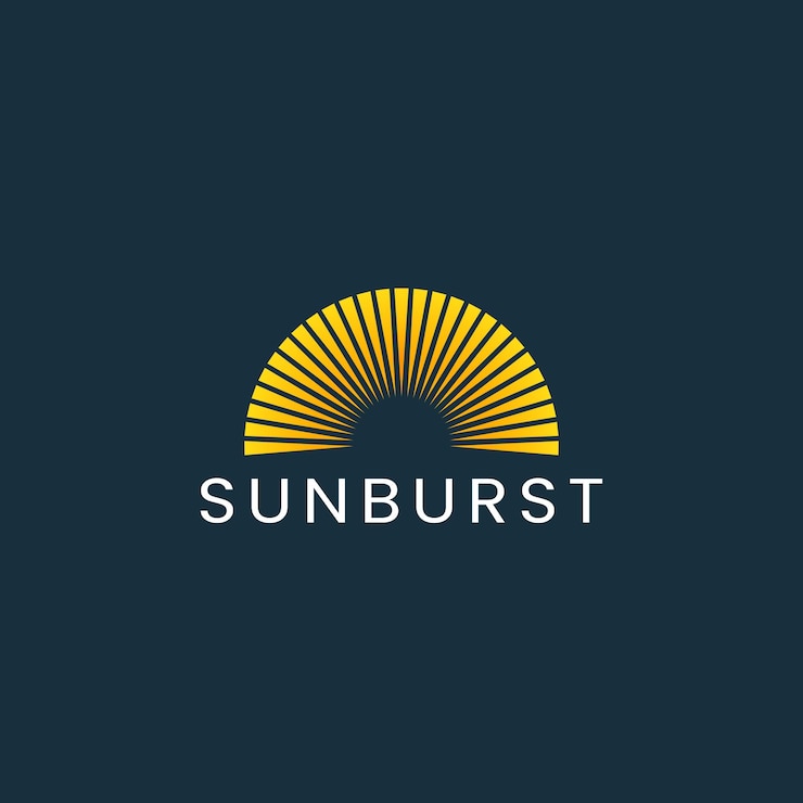 Vector sunburst logo vector op donkere achtergrond logo ontwerp sjabloon element voor natuur en vakantie