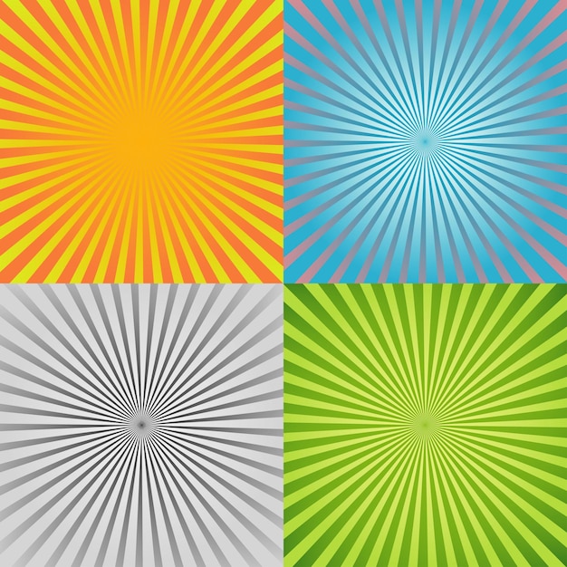 Vector sunburst pattern set four different variant of colors ray background television vintage retro round lines vector