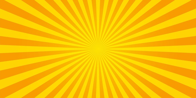 Sunburst retrò raggi di sole sfondo giallo. illustrazione comica gialla astratta di estate. struttura gialla radiale di arte di schiocco dell'annata. vettore di riserva. eps 10