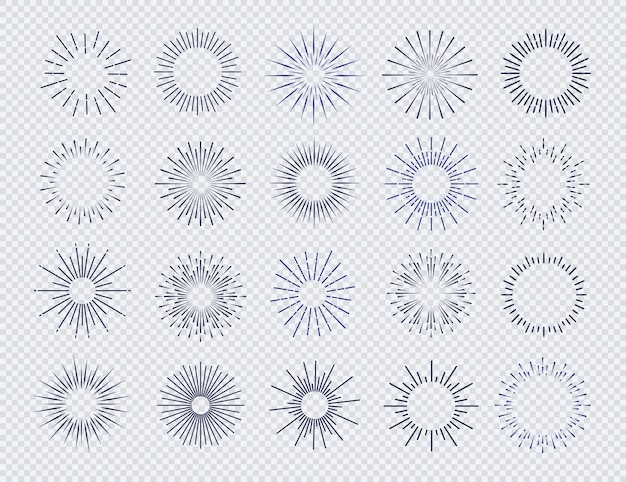 透明な背景に分離されたサンバースト セット装飾ロゴ エンブレム ベクトル 10 eps の光のコレクションの星花火爆発光線