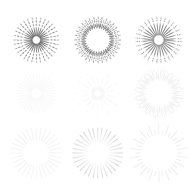 Sunburst set Sunburst icon collection vectorRetro sunburst designBig collection sunburst best qua (Вектор коллекции значков солнечных вспышек)