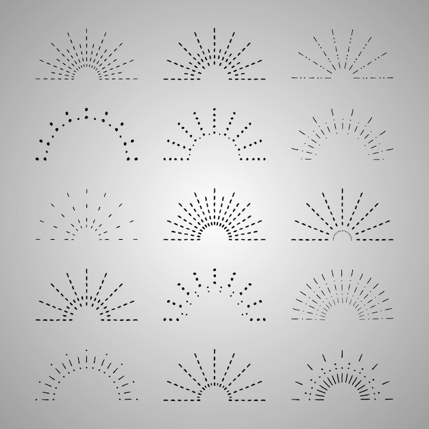 Sunburst set Vintage sunrise collection Light rays elements Firework explosion stars Vector