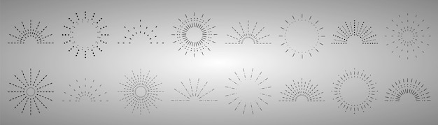 Sunburst set Vintage sunrise collection Light rays elements Firework explosion stars Vector