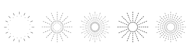 Набор солнечных лучей Винтажная коллекция восхода Векторные световые лучи элементы Фейерверк взрыва звезды Вектор
