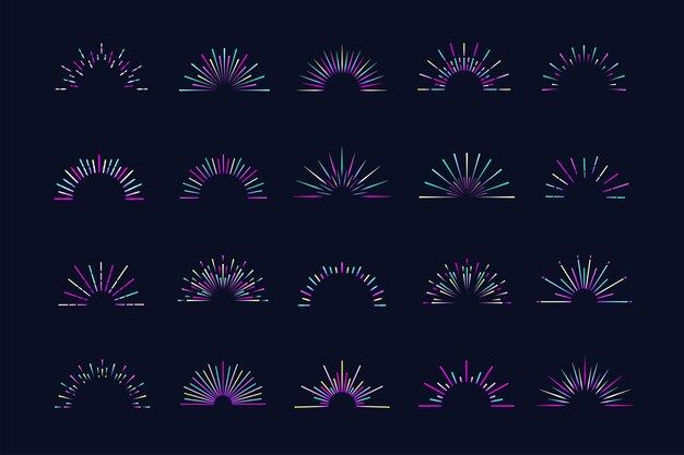 Sunburst vector set neon colorful style