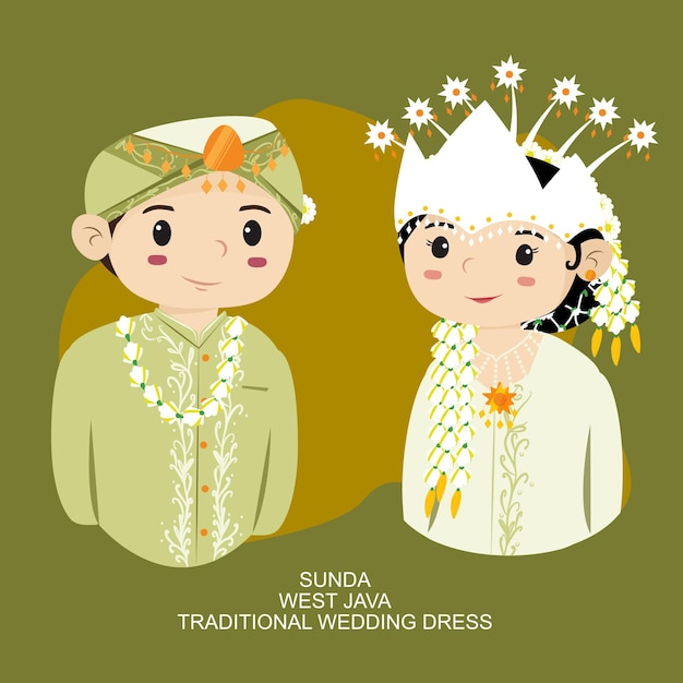 Vector sunda traditional wedding dress couple from west java indonesia