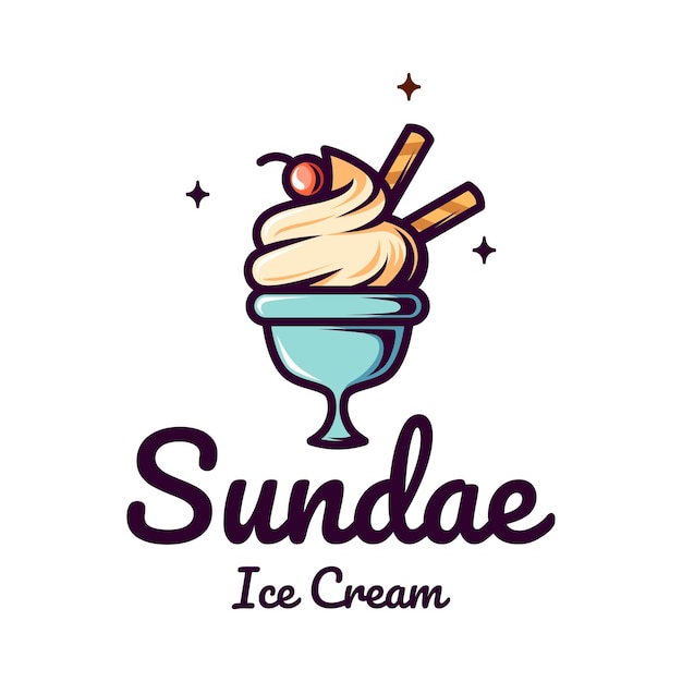 ベクトル sundae delights アイスクリームブランドのカラフルで遊び心のあるロゴデザイン