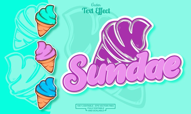 sundae editable text effect on green color background with hand drawn ice cream