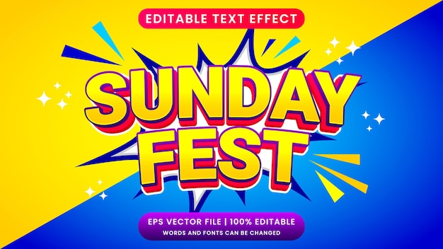 Sunday festival edtable text effect retro old school cartoon text style theme