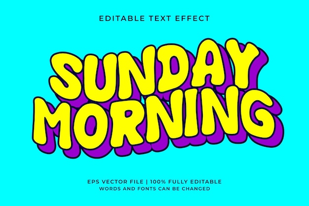 Воскресный утренний текстовый эффект - мультяшный текст ретро-старой школы в стиле groovy
