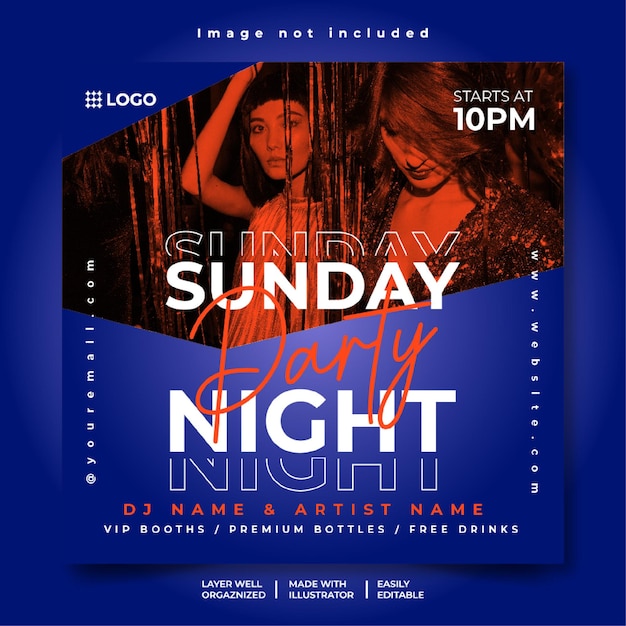 Sunday Night party club dj party flyer social media post banner template