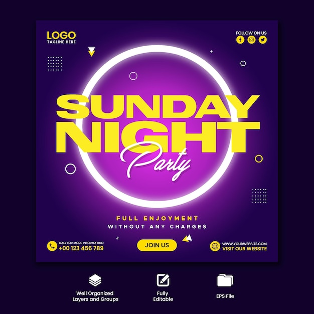 Sunday Night Party social media post flyer sjabloonontwerp