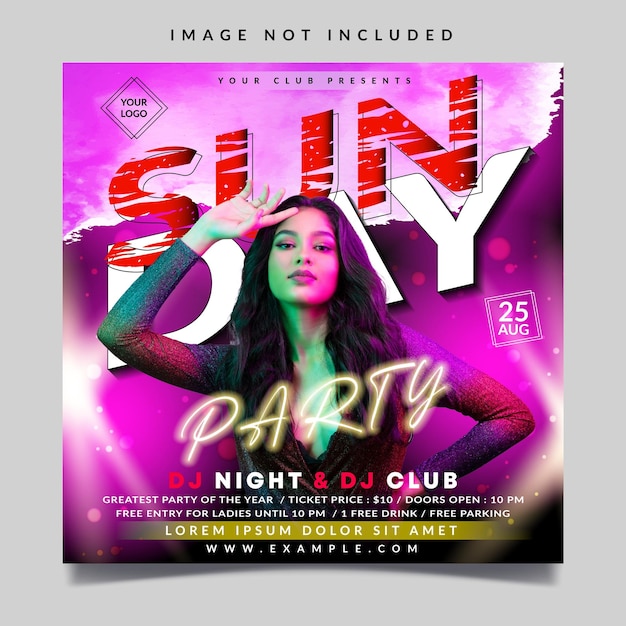 Vector sunday party flyer template with combination pink background