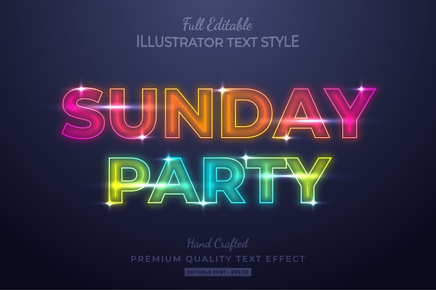 Воскресенье party neon editable text style effect premium