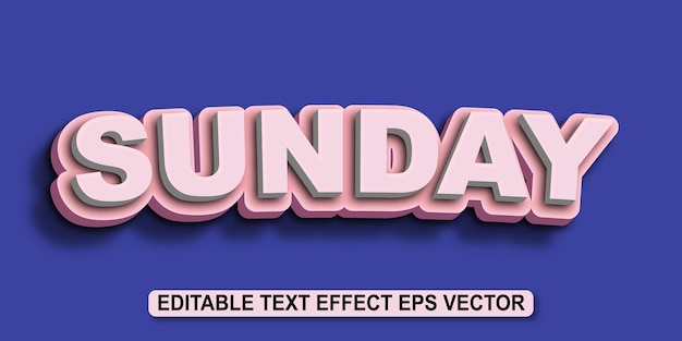 Sunday pink color editable 3d text effect eps vector