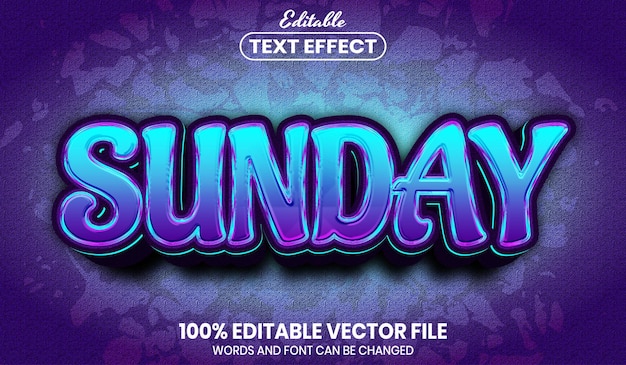 Sunday text, font style editable text effect