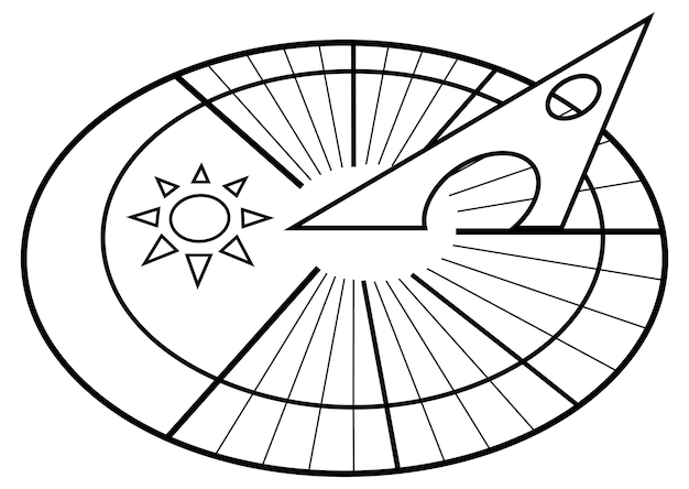 Солнечные часы. Солнечный циферблат. Солнечные часы. Значок часов в стиле структуры, изолированные на белом фоне. Вектор