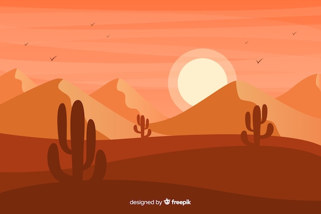 Sundown with dunes and cacti