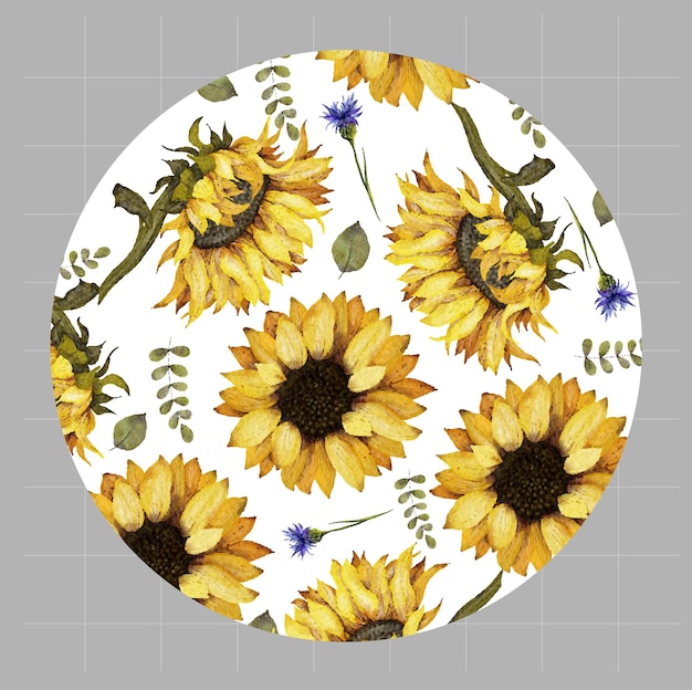 Vector sunflower background painted with watercolors