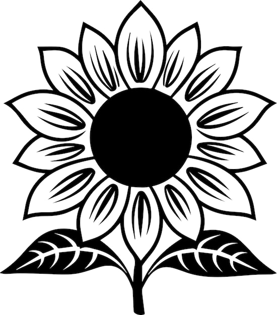 Sunflower Black and White Illustration