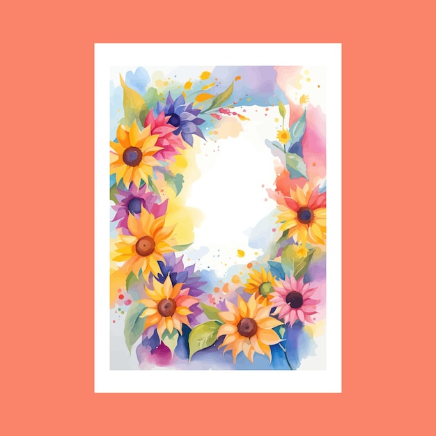 Sunflower Border Vector Watercolor Painting