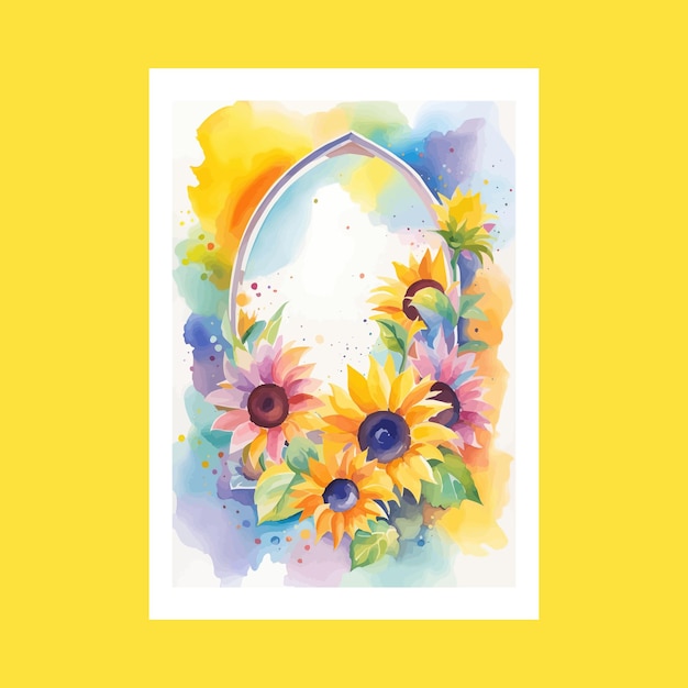 Sunflower Border Vector Watercolor Painting