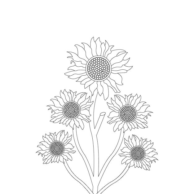 sunflower coloring page With line art flower sketch vector design and illustration