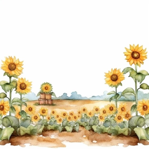 Scena di campagna di girasole acquerello fattoria