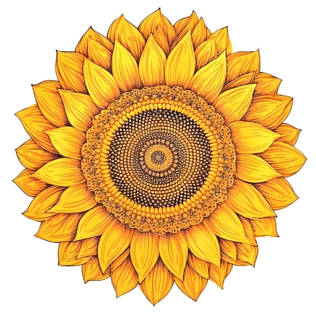 Sunflower drawing with a black outline on a white background.