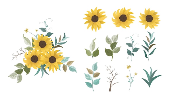 sunflower elements and beautiful sunflower bouquet