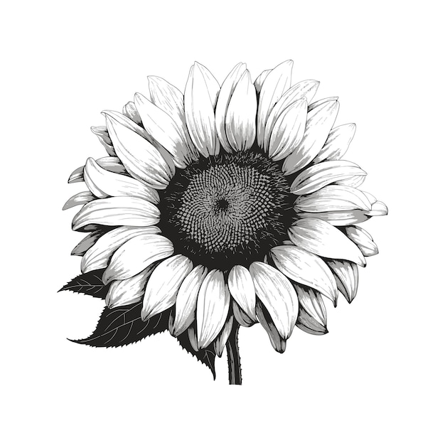 Sunflower engraved drawing vector illustration