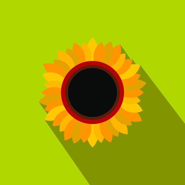 Sunflower flat icon with long shadow on a green background