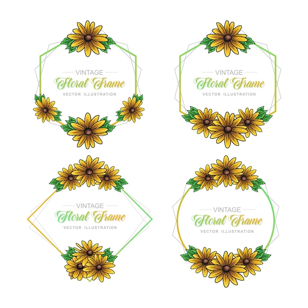 Vector sunflower floral frame collection