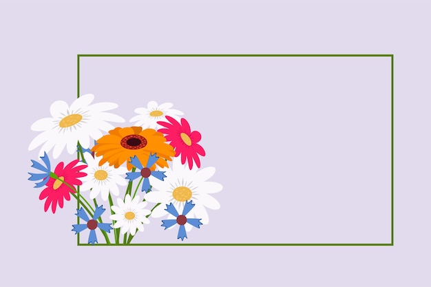 Sunflower and floral frame concept Colored flat vector illustration isolated