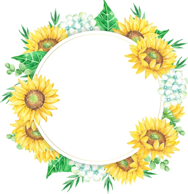 Sunflower Frame Watercolor Vector Illustration