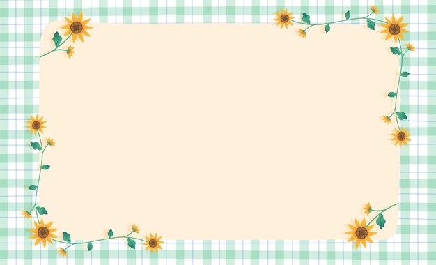 Vector sunflower green mint gingham pattern paper background frame border blank note vector illustration