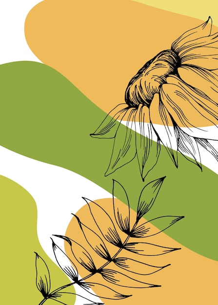 Sunflower hand painted illustrations for wall decoration minimalist flower in sketch style