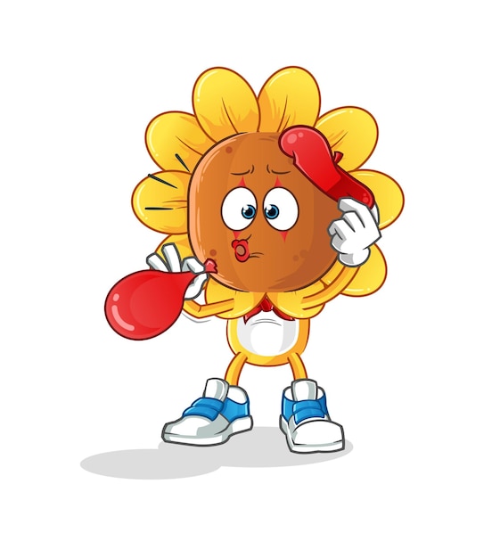 Sunflower head cartoon pantomime blowing balloon cartoon vector