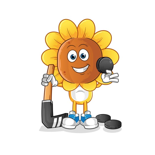 sunflower head cartoon playing hockey vector cartoon character