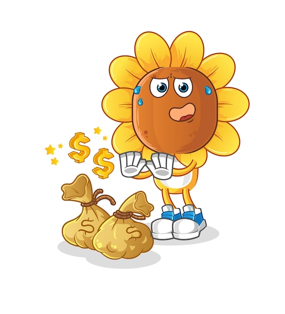 Sunflower head cartoon refuse money illustration character vector