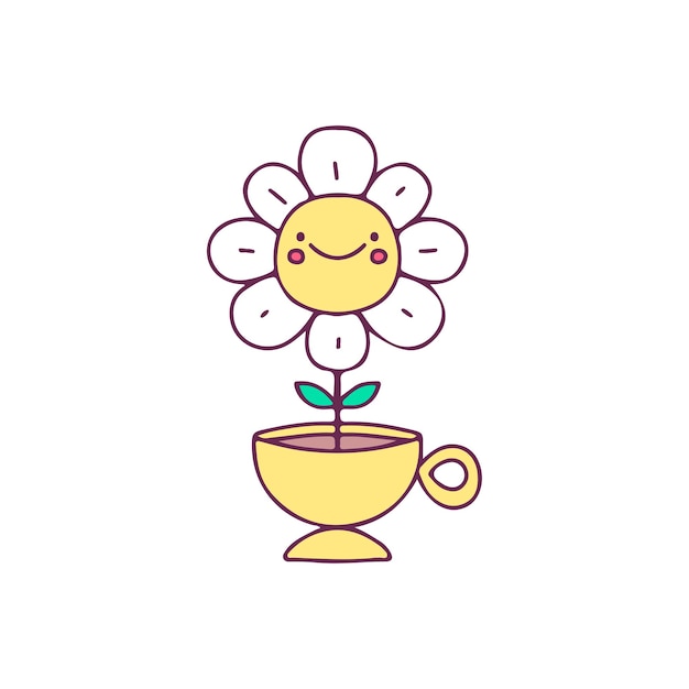 Sunflower inside a cup of coffee, illustration for t-shirt, street wear, sticker.