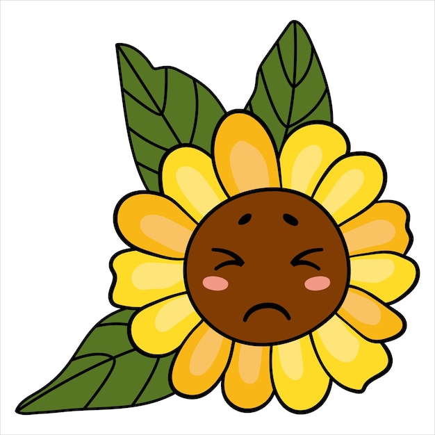 Sunflower kawaii on a white isolated background Cartoon style