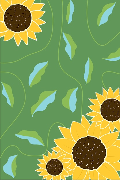 Vector sunflower and leaves background