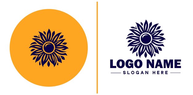 Vettore icona vettoriale del logo del girasole per l'icona di un'app di marca aziendale modello di logo del girasole di bella moda