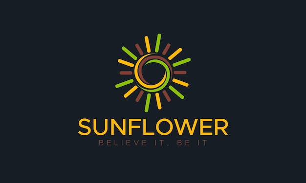 Логотип подсолнечника и значок солнца Векторный дизайн шаблона