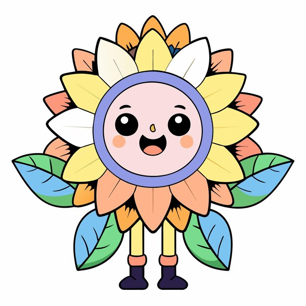 Sunflower mandala style hand drawn cartoon sticker icon concept isolated illustration