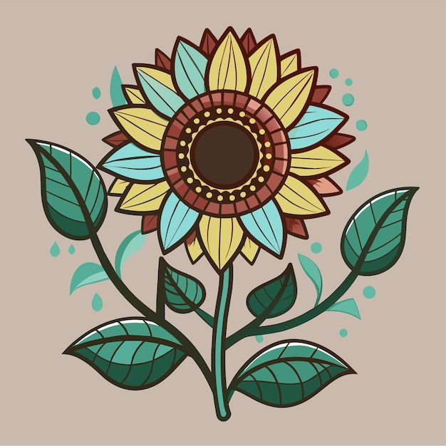 Sunflower mandala style hand drawn cartoon sticker icon concept isolated illustration